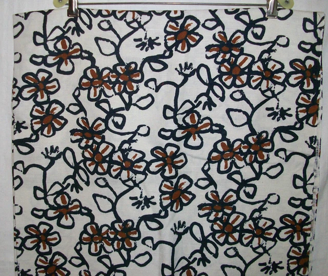 Vintage 70s Trendy Bold Floral White Black & Brown Rayon Dress Fabric 2.5 Yards