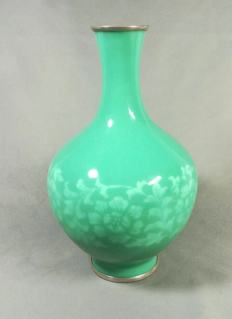 Ando CLOISONNE ware Vase H 9.6 inch Flower pattern emerald green Japanese art
