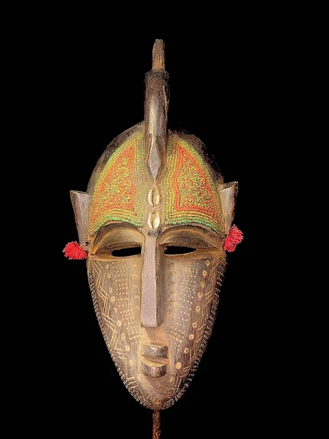 Authentic African Bambara Tribal Mask Antique Hand-Carved Wood Art Burkina Faso