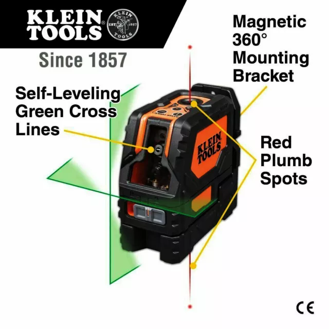 Klein Tools 93LCLG Laser Level, Self-Leveling Green Cross-Line, Red Plumb Spot