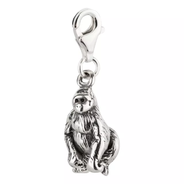 Charm / Anhänger Affe Gorilla mit Karabinerverschluß aus 925 Sterling Silber