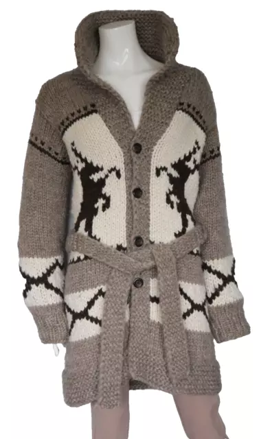 Hudson's Bay Company Women Medium Brown Cowichan Sweater Belt Wool Knit Cardigan