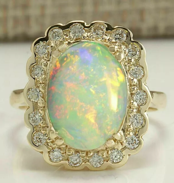 Natural 3.30Ct Oval Cut Fire Opal Halo Engagement Ring 14K Yellow Gold Plated