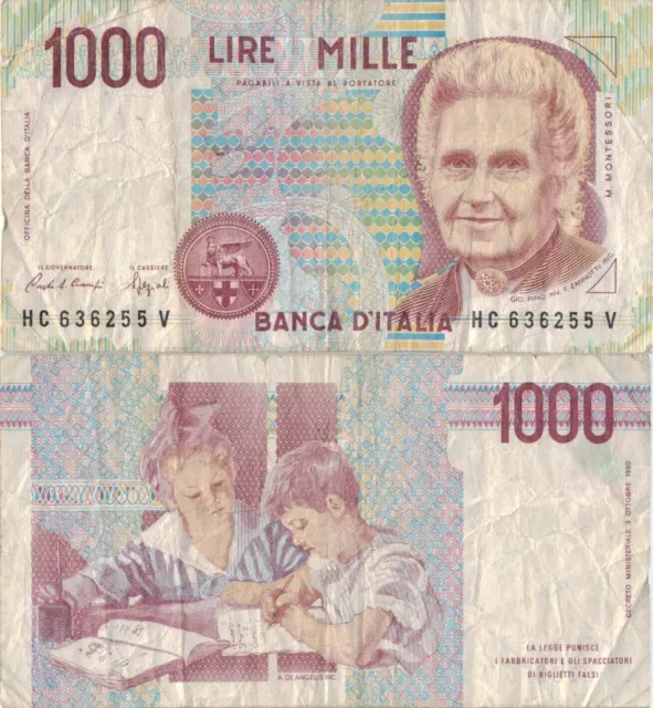 Italy 1000 Lire 1990 P-114a  Banknote Europe Currency #5178