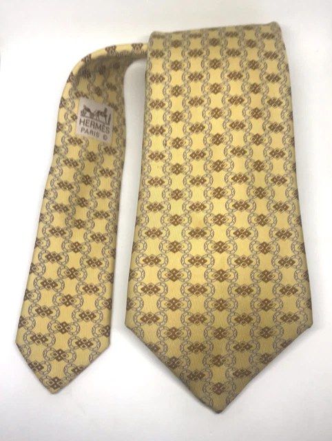Cravate Hermès 100% Soie - Modèle 7118 FA, Jaune, Occasion - Authentique