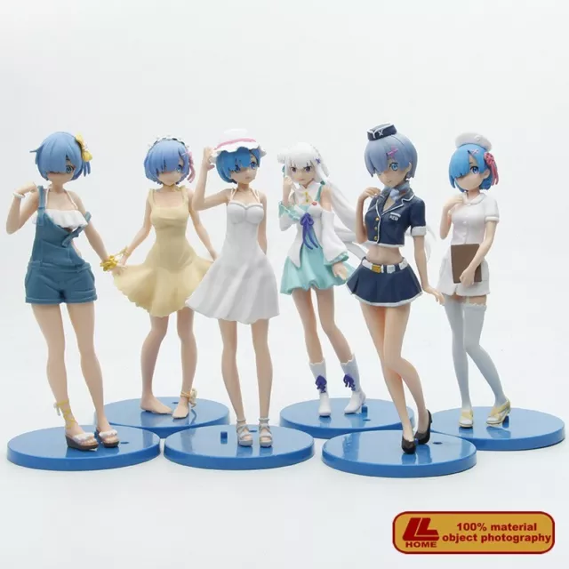 Anime Rem Re Zero Starting Life In Another World Rem Emilia 6pc PVC Figure Gift