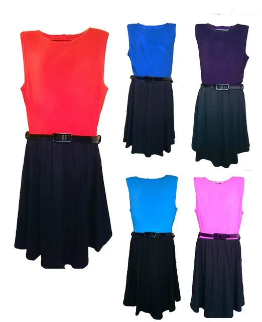 Girls Skater Dress Kids Party Belted Dresses New Age 7 8 9 10 11 12 13 Years