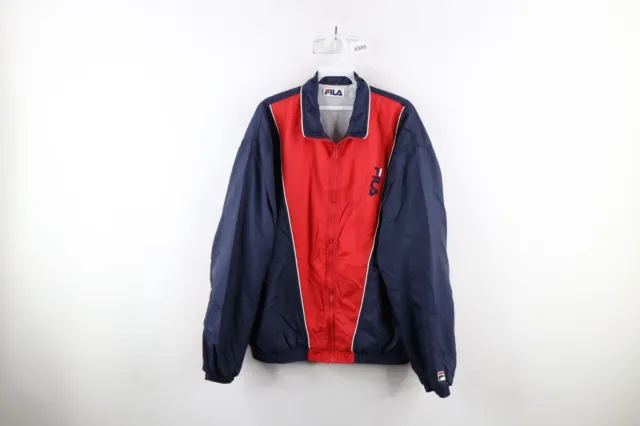 Vintage 90s Fila Mens Large Spell Out Color Block Lined Windbreaker Jacket Red