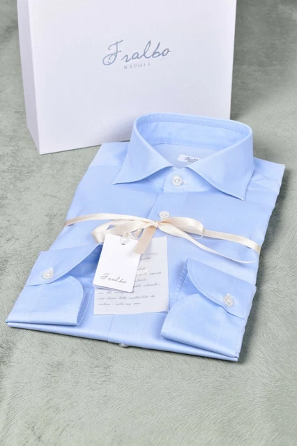 Chemise Fralbo Napoli En Coton 100% - Taille 39 (col 15,5 Pouces) - Neuf Avec étiquettes - Motif Check Bleu Et Blanc