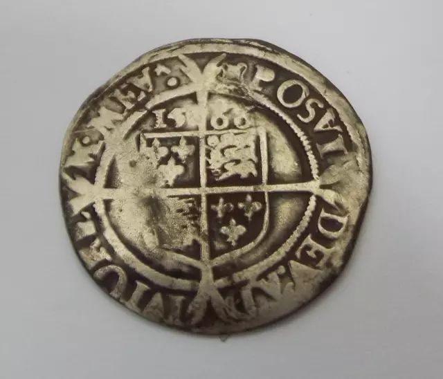 Fine Genuine English Antique 1566 Elizabeth 1St Hammered Silver Sixpence Coin