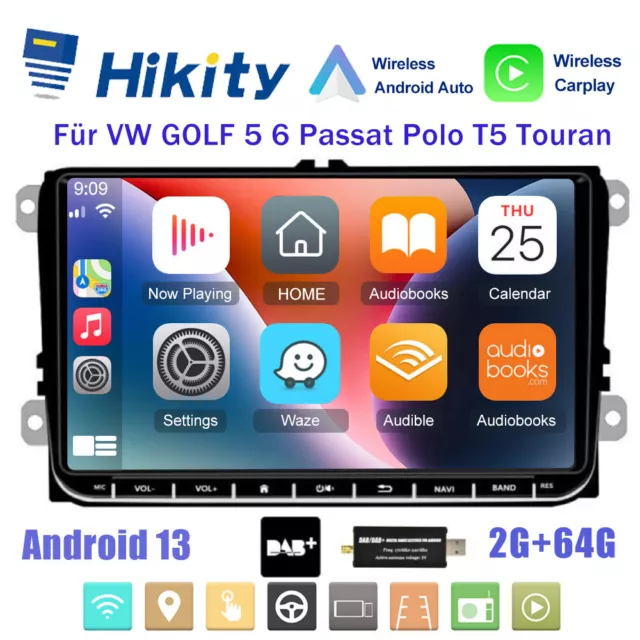 DAB+ 2+64GB Android 13 Autoradio Carplay GPS Für VW Golf Polo 6R Touran Tiguan