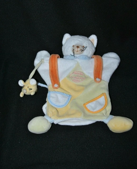 Peluche marionnette chat et souris DOUDOU ET COMPAGNIE vert jaune blanc TTBE