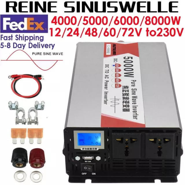 6000W 8000W Max 12V 24V 48V to 230V Reiner Sinus Spannungswandler Wechselrichter