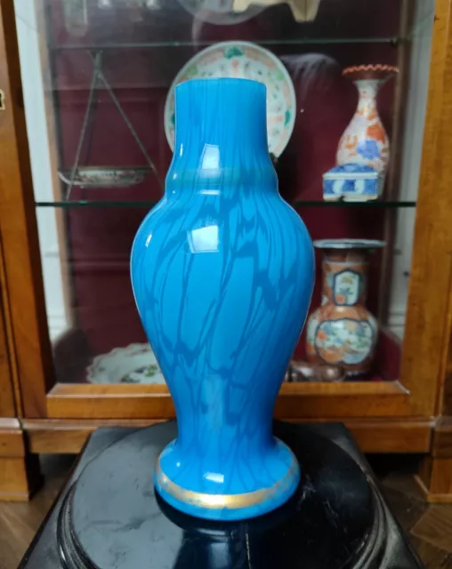 Beau vase ancien en verre bleu  Clichy ? Napoléon III fin XIXeme