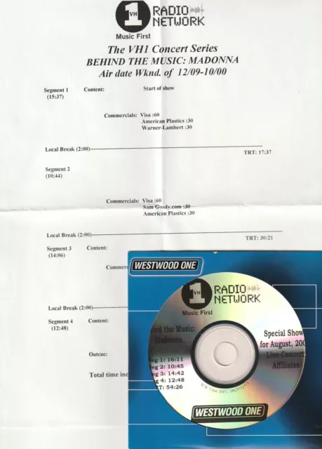 MADONNA westwood one VH1 radio network  Behind the music CD + cue sheet : RARE