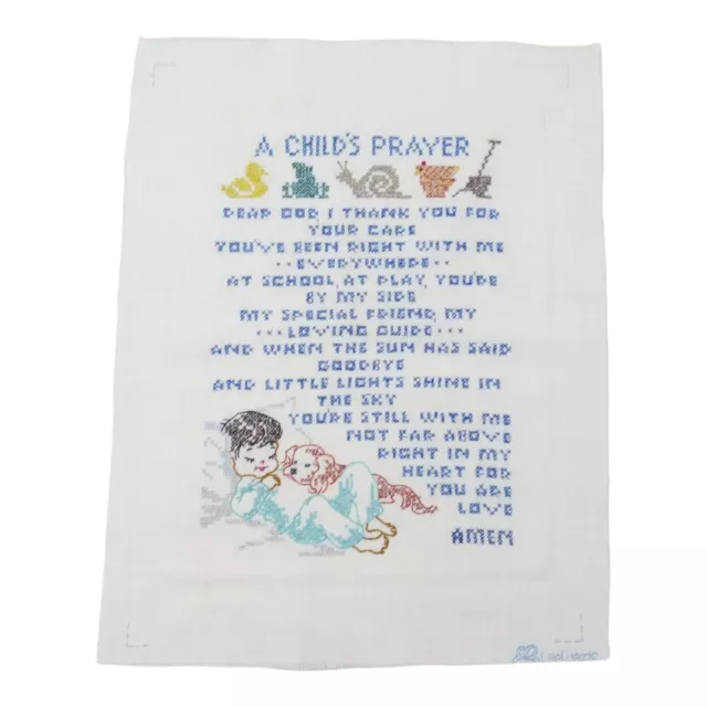 Vintage Lee Wards Childs Prayer Cross Stitch Sampler Completed Finished