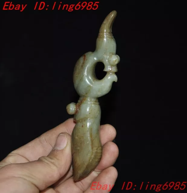5.6" China natural Hetian jade Hand-carved Sacrifice cicada Dragon hook statue
