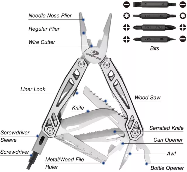MOSSY OAK Multitool 21-in-1 Multi Tool Pocket Knife Screwdriver Sleeve Plier Saw 3