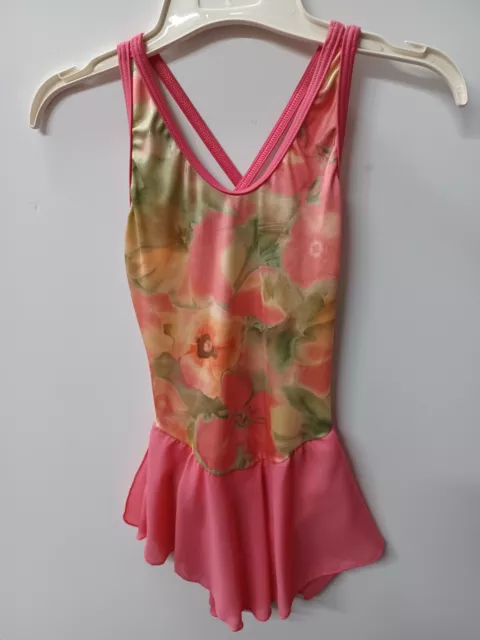 pink ice skating dress with flower design size adult xs