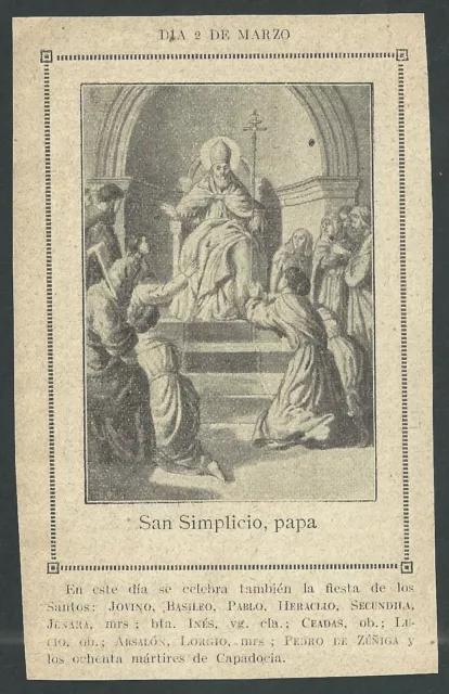 Estampa antigua de San Simplicio andachtsbild santino holy card santini