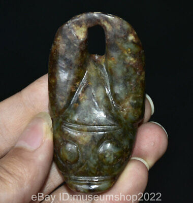 2.4" Ancient China Hongshan Culture Old Jade Carved Sun God Head Amulet Pendant