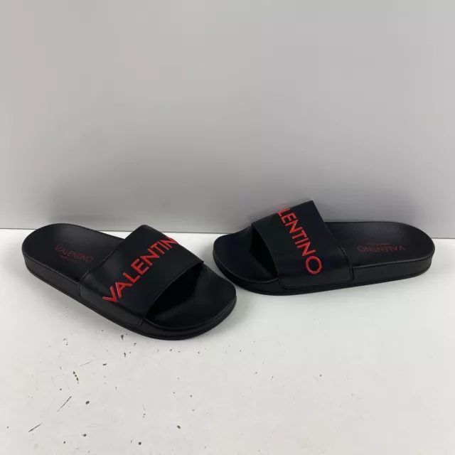 Valentino My Mario Black/Red Leather Logo Slide Sandals Men’s Size 41/8