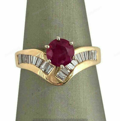 3 Ct Round Cut Red Ruby Diamond Women's  Engagement Ring 14K Yellow Gold Finish
