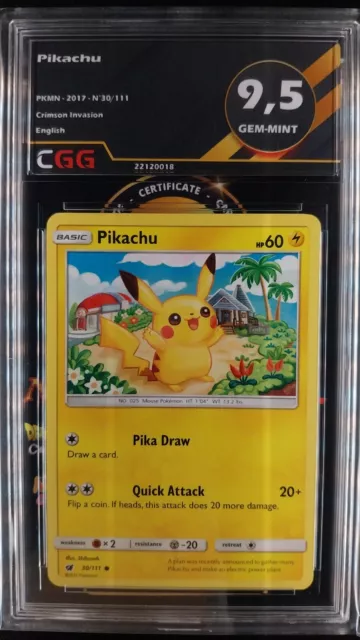 Pikachu gradée CGG 9,5 Gem-Mint ENGLISH Crimson Invasion 30/111 22120018