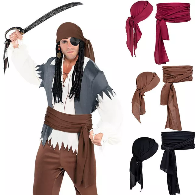 2x Set Adult Pirate Fancy Outfit Costume Accessory Bandana Waist Sash Medieval.