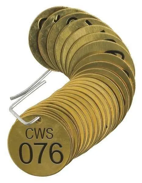 BRADY Number Tag, Brass, Series CWS 076-100, PK25 , 87123