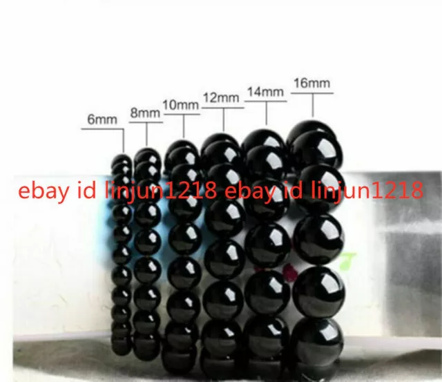 Natural 6mm-16mm Black Agate Onyx Gemstone Beads Bracelet Bangle 7.5'' AAA++
