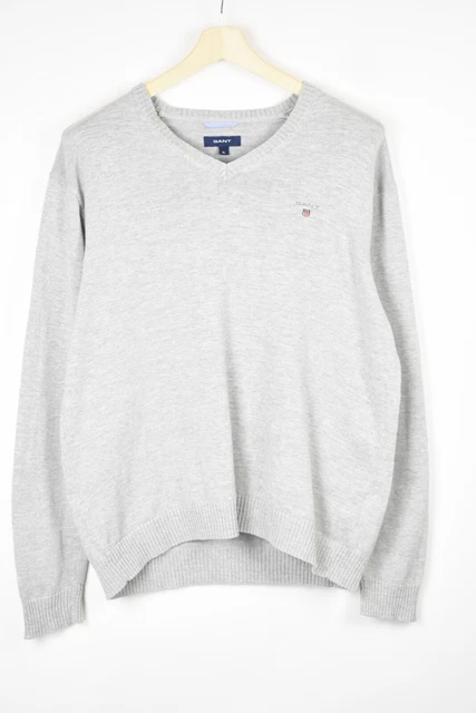 Gant Maglione Uomo XL Pullover Scollo A V Grigio Melange Maglia