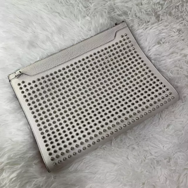 Christian Louboutin Spike Studded Clutch Bag Leather White From Japan