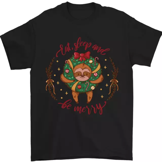 T-shirt da uomo Sloth Eat Sleep & Be Merry divertente Natale 100% cotone
