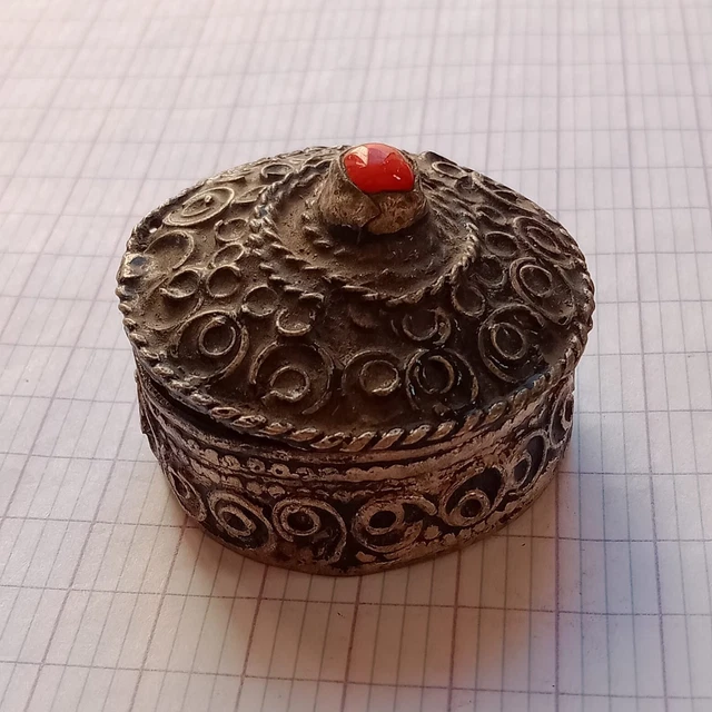 Very Rare Ancient Viking Silvered Old Burmese Betel Box, Betel Box Brass 3
