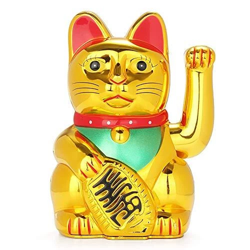 FIOTOK Maneki Neko Lucky Fortune Cat Japanese Lucky Cat with Waving Arm Gold ...