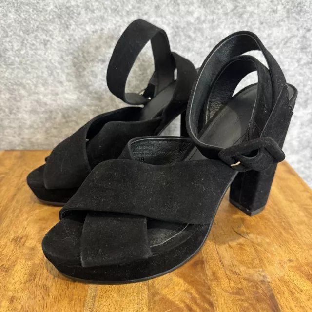 Country Road Womens designer Black suede leather platform block heels 39/8.5/6.5