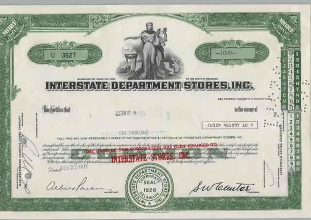 Interstate Department Stores Inc......1971 Common Stock Certificate