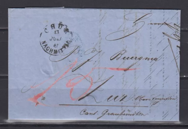 Schweiz Vorphila Brief 1857 nach Zuoz Zuz Abgang Chur Lokalrayon Lahr / Baden