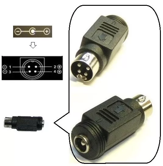 2.5mm / 5.5mm barrel plug to 4-Pin DIN plug convertor