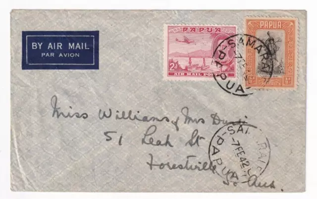 PNG1662) Papua 1942 cover to SA with 1932 Pictorials ½d & 1939 Airmails 2d
