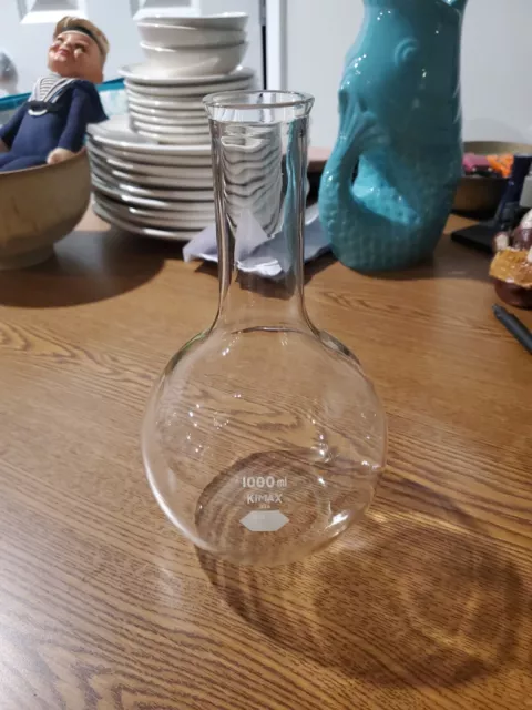 Kimble Kimax 1000mL 1L Glass Flat Bottom Flask SteamPunk Industrial