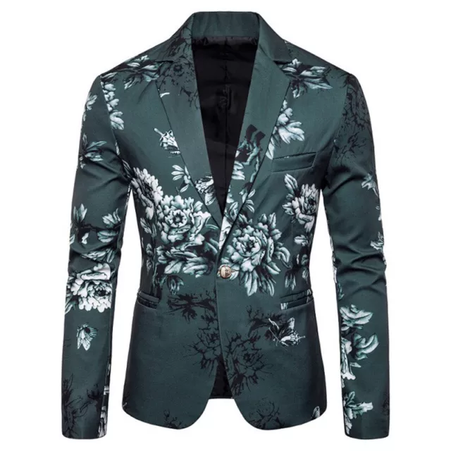 Fashion Mens Floral Butterfly Dress Jacket Coat Suit Blazer Top Wedding Party