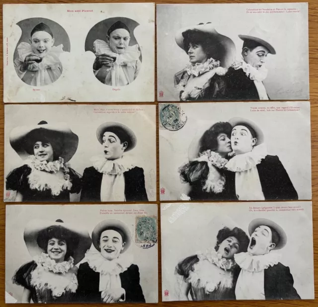 Petit lot de 6 x CPA fantaisies des années 1900: PIERROT