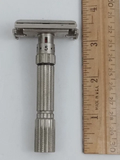 Vintage Gillette Fatboy DE Safety Razor Adjustable 1-9 TTO Fat Boy USA G-2 1961 2