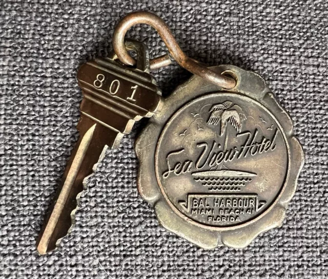 Vintage Sea View Hotel Bal Harbour Miami Beach FL Brass Key & Fob Room #801