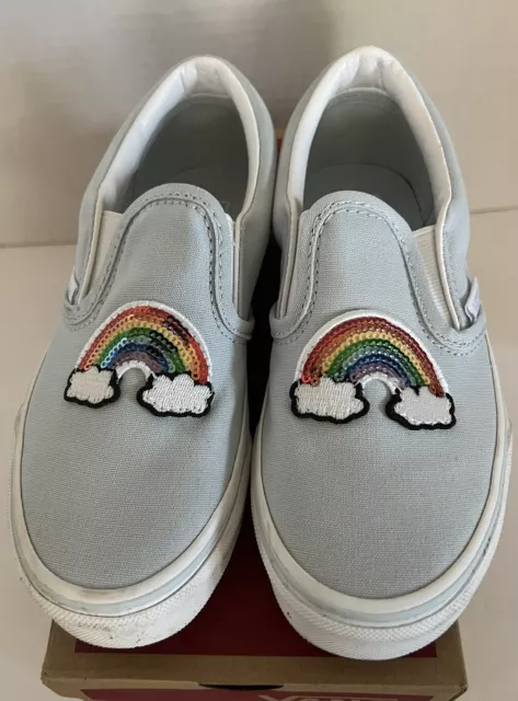 Vans Classic Slip On Kids 1.5 Sequin Rainbows Appliqué Patch Light Blue