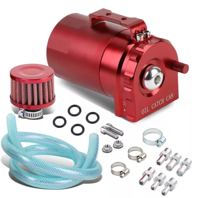 Universal Oil Catch Can Kit 300ML Tank Baffled Reservoir Breather Filter Red