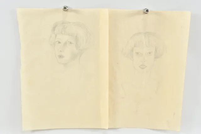 L85T24 Estate Ernesto de Fiori (1884-1945) 2x Drawing, Women's Face
