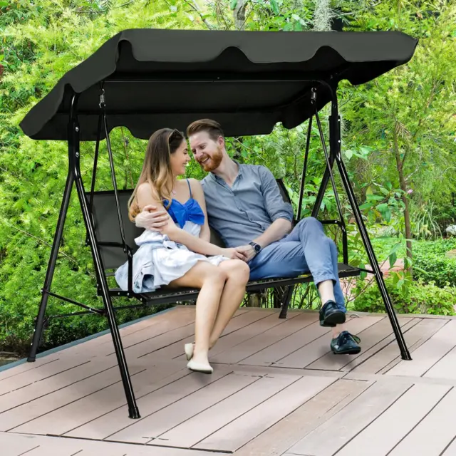 Outdoor Porch Swing Canopy Patio Swing Chair 3 Person Canopy Hammock Adjustable